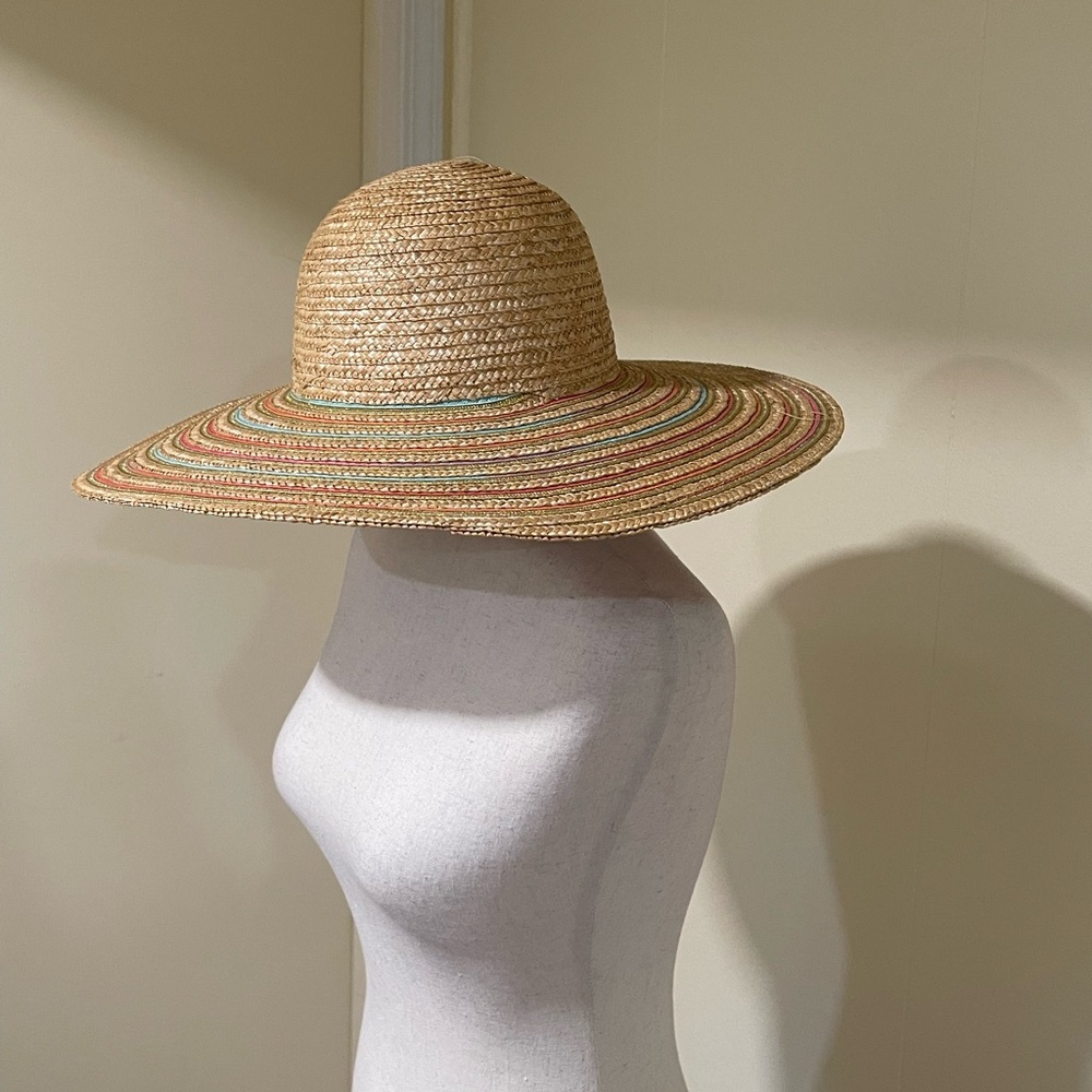 Candies Wide Brim Floppy Straw Hat Tan Multicolor One Size Packable Lightweight - Picture 5 of 10